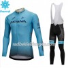 Set Langarmtrikot + Trägerhose Lange 2018 Astana Pro Team Winter Thermal Fleece N001